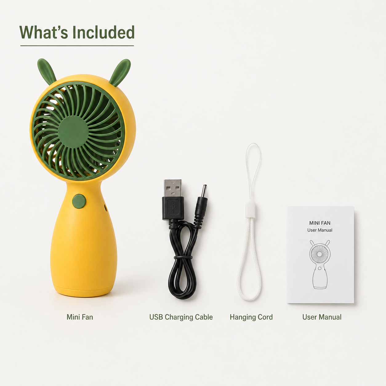 Yellow Cute Mini Rechargeable USB Fan - Portable Handheld Desk Fan