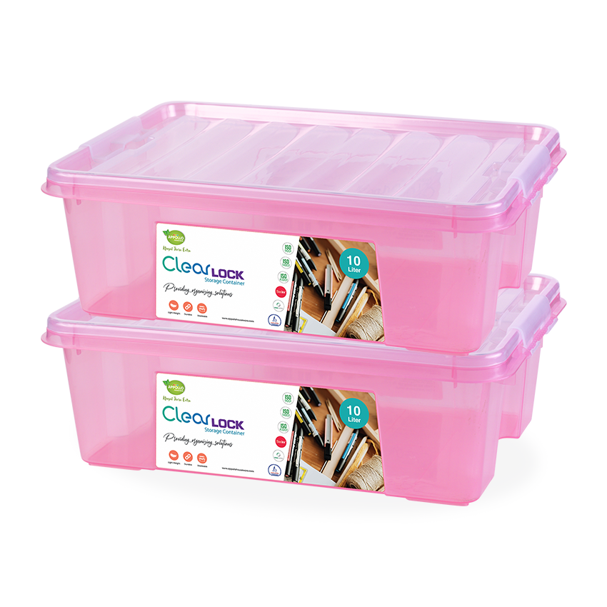 Clear Lock Storage Box Pack of 2 Large - (10Litre) Transparent Airtight Food Storage Container - BPA-Free Kitchen Organizer Box for Fresh Food & Pantry Storage - Green
