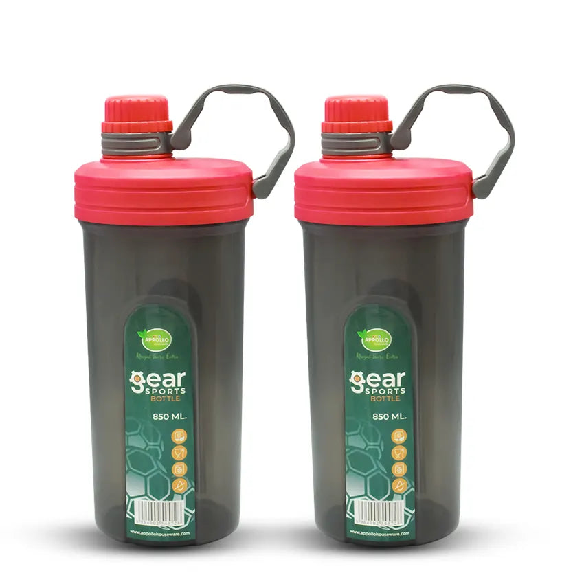 Gear Sports Water Bottle Small Pack of 2 - (850ml) Leak-Resistant Water Bottle - Portable BPA-Free Hydration Bottle for School, Gym & Daily Use - Grey Red