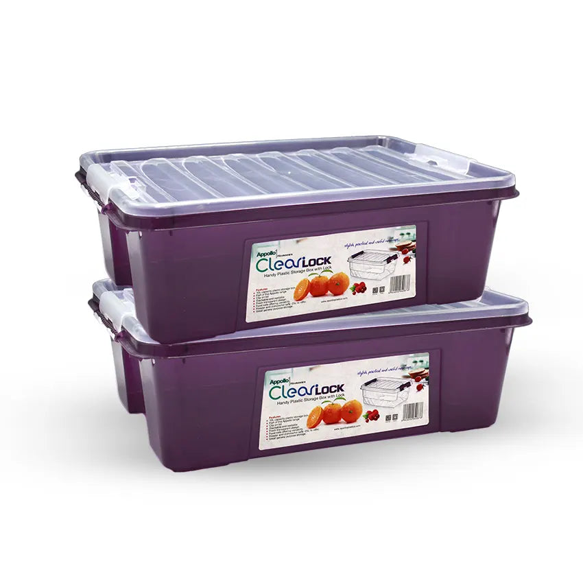 Clear Lock Storage Box Pack of 2 Large - (10Litre) Transparent Airtight Food Storage Container - BPA-Free Kitchen Organizer Box for Fresh Food & Pantry Storage - Turqoise