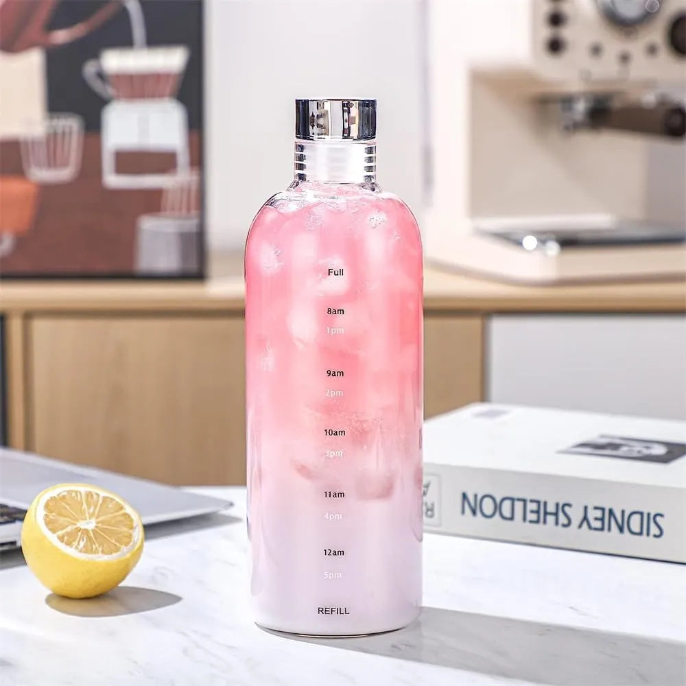 Premium Borosilicate Glass Water Bottle with Time Marker & Leakproof Lid – Portable Reusable Hydration Bottle for Office, Gym, School & Travel