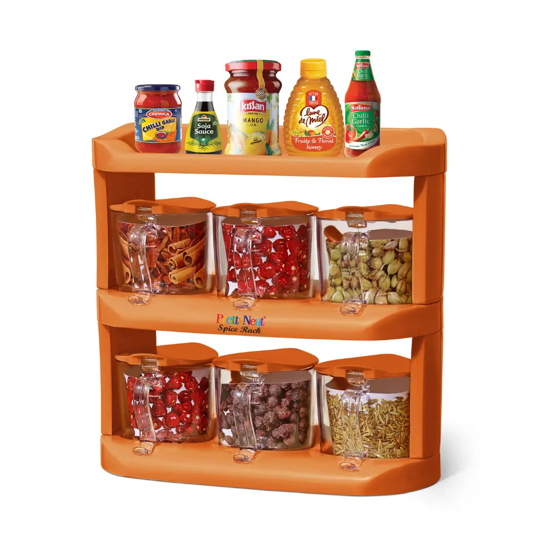 3 Tier Spice Rack Set of 6 Crystal Jars | for Kitchen Counter