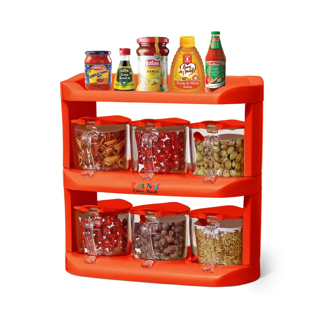 3 Tier Spice Rack Set of 6 Crystal Jars | for Kitchen Counter