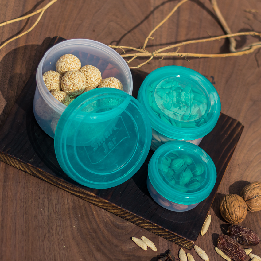 Smart Mini Jar Pack of 3 - (S/M/L) Airtight Storage Jar - Stylish Kitchen Jar for Dry Fruits, Snacks, Spices & Pantry Items - Natural