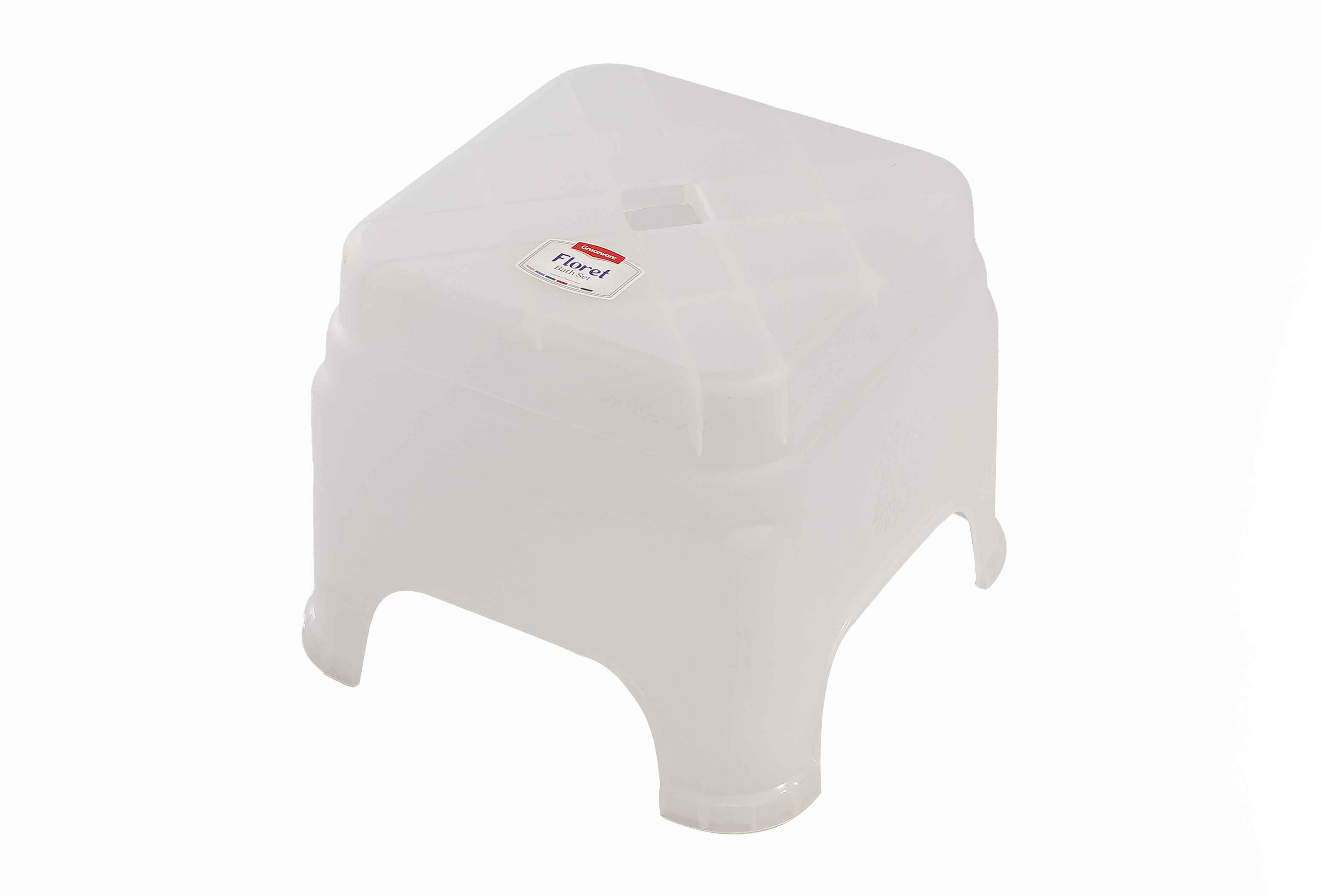 Floret Plastic Bath Set White | Stylish Bathroom Accessories Set - Malik Mart P162
