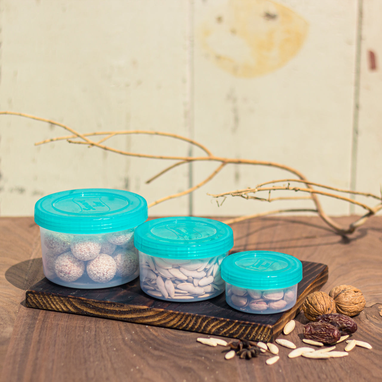 Smart Mini Jar Pack of 3 - (S/M/L) Airtight Storage Jar - Stylish Kitchen Jar for Dry Fruits, Snacks, Spices & Pantry Items - Turqoise