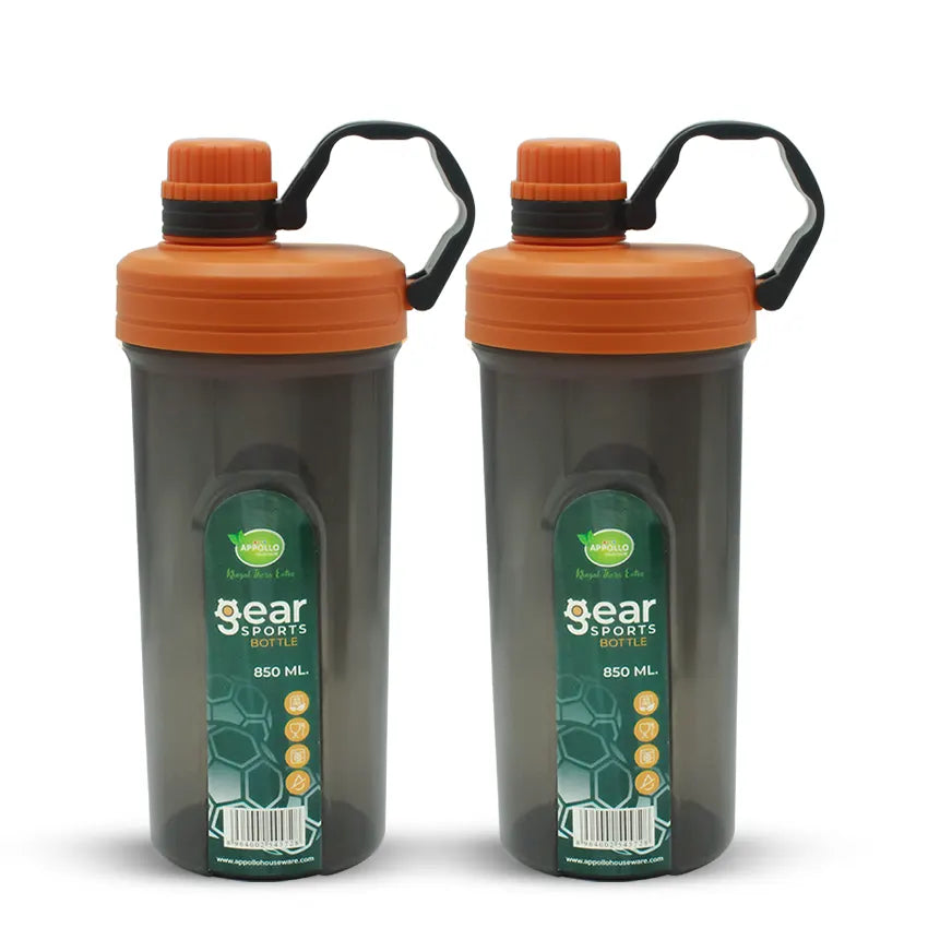 Gear Sports Water Bottle Small Pack of 2 - (850ml) Leak-Resistant Water Bottle - Portable BPA-Free Hydration Bottle for School, Gym & Daily Use - Grey Green