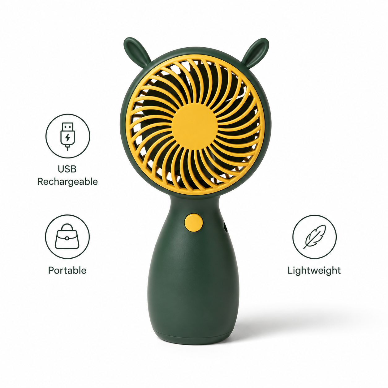 Green Cute Mini Rechargeable USB Fan - Portable Handheld Desk Fan