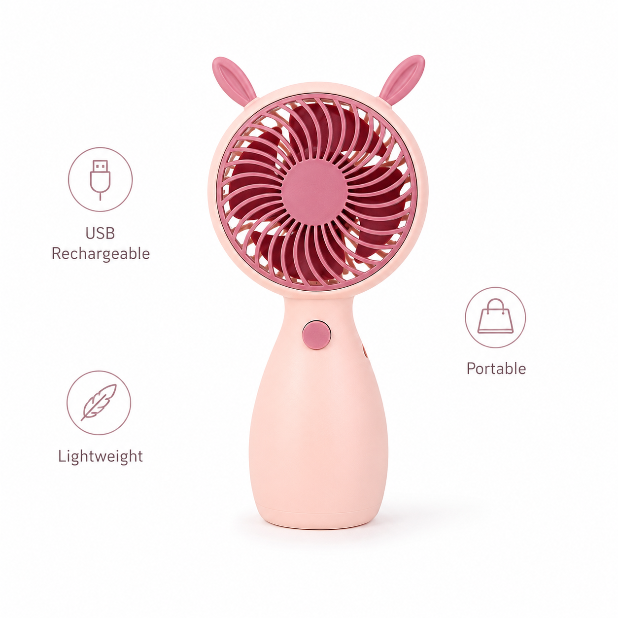 Pink Cute Mini Rechargeable USB Fan - Portable Handheld Desk Fan