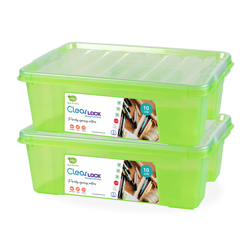 Clear Lock Storage Box Pack of 2 Large - (10Litre) Transparent Airtight Food Storage Container - BPA-Free Kitchen Organizer Box for Fresh Food & Pantry Storage - Peach