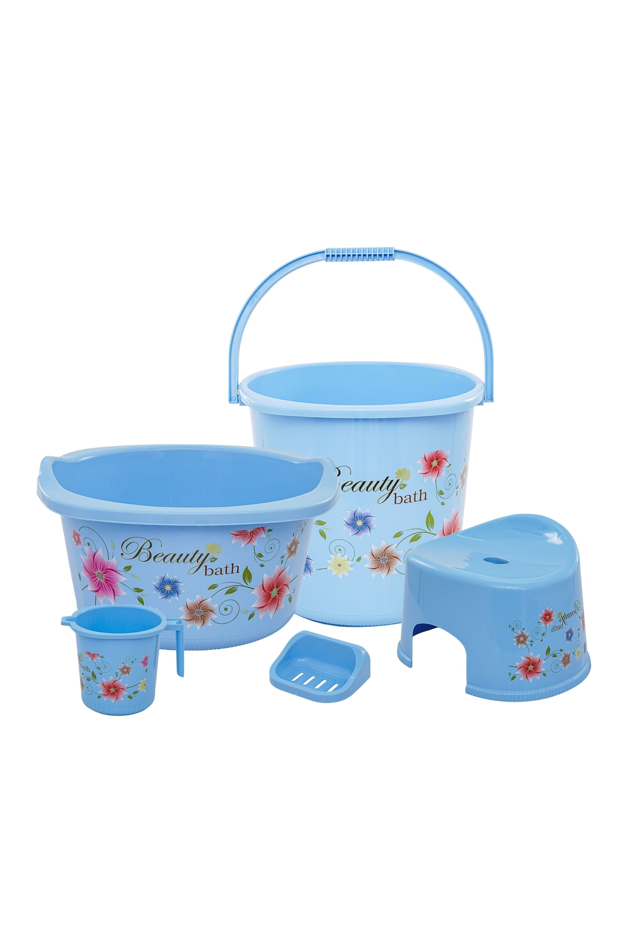 Beauty Plastic Bath Set Blue | Complete Bathroom Accessories Set - Malik Mart P158