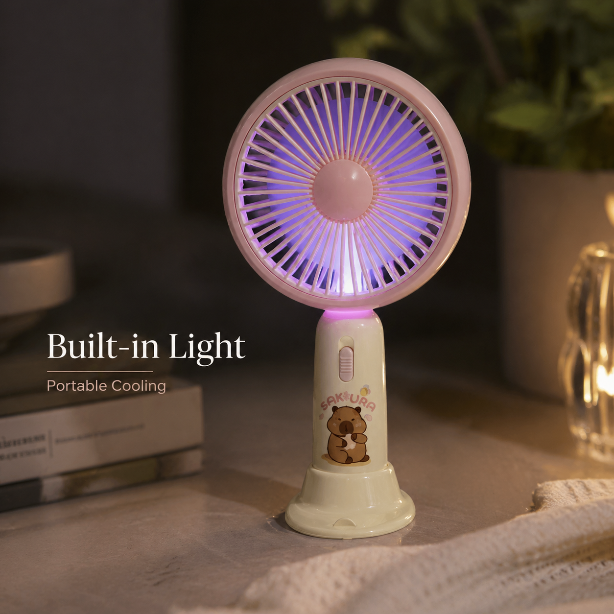 Mini Rechargeable Fan with Light - Portable USB Desk Fan