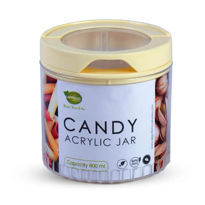 Candy Acrylic Jar Medium - (800ml) Airtight Storage Jar - Stylish Kitchen Jar for Dry Fruits, Snacks, Spices & Pantry Items - Brown