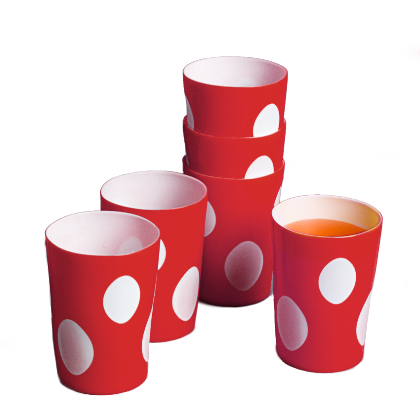 Twinkle Glass Pack of 6 - (250ml) Acrylic Glass Set - Durable Drinkware for Juice, Water, Cold Drinks & Daily Serving - Orange
