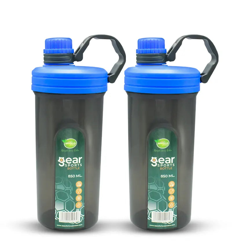 Gear Sports Water Bottle Small Pack of 2 - (850ml) Leak-Resistant Water Bottle - Portable BPA-Free Hydration Bottle for School, Gym & Daily Use - Grey Blue