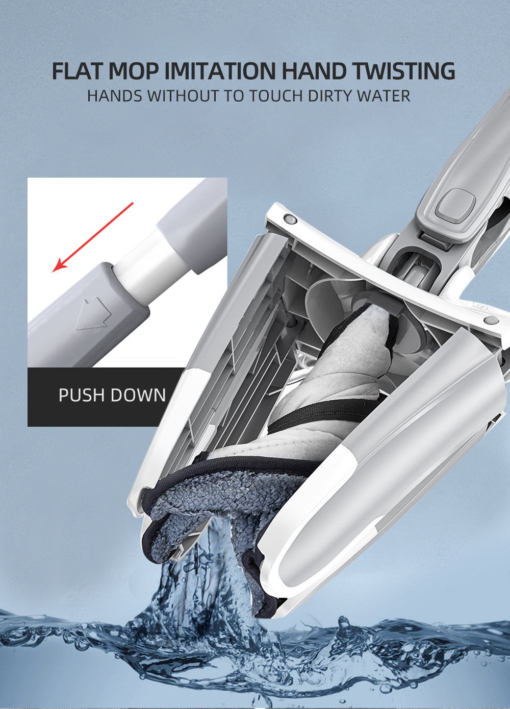 X Shape Hands-Free Squeeze Microfiber Flat Mop with 360° Rotating Head
