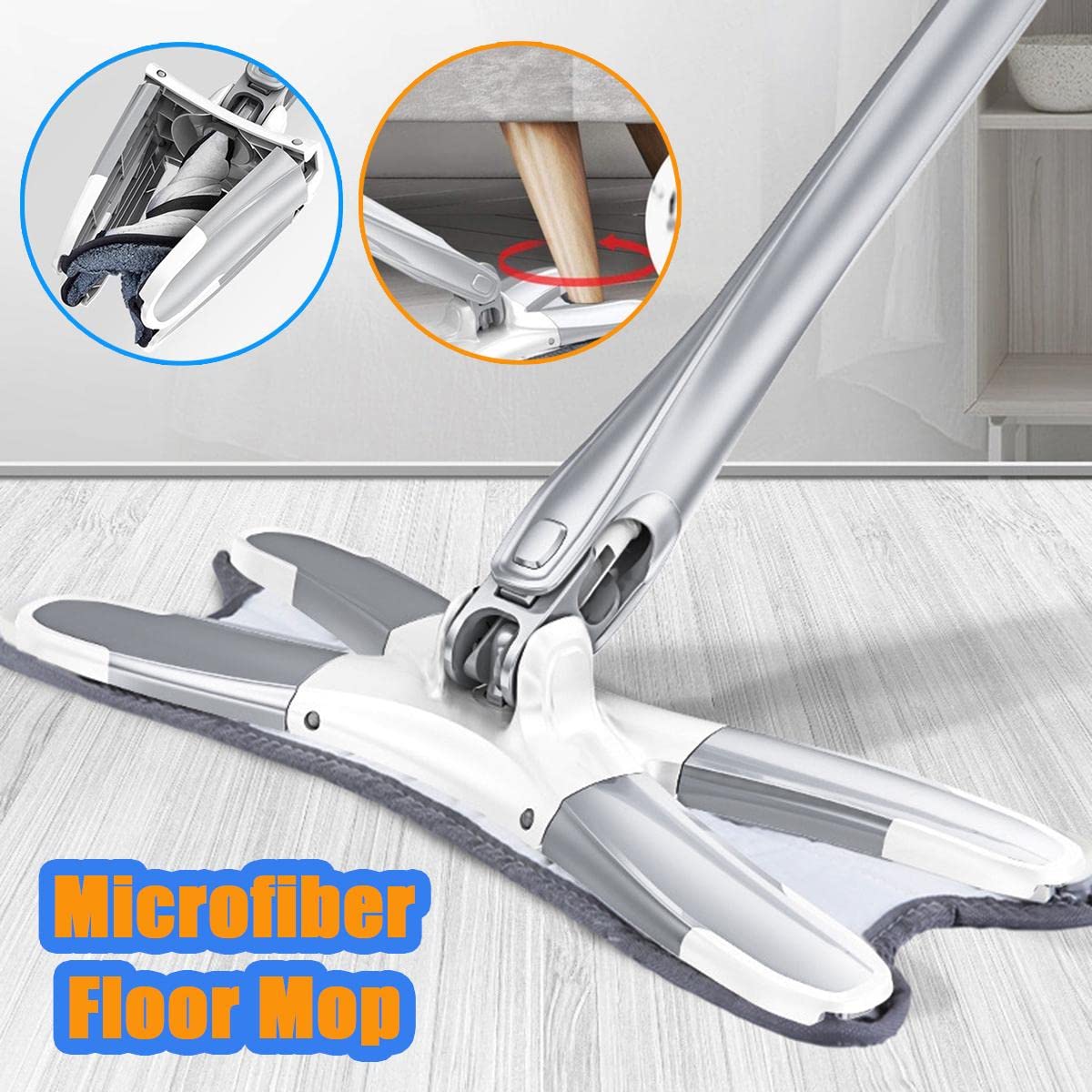 X Shape Hands-Free Squeeze Microfiber Flat Mop with 360° Rotating Head