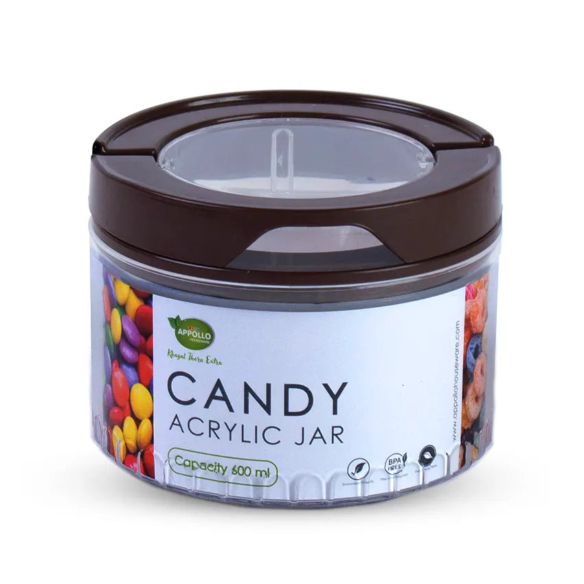 Candy Acrylic Jar Small - (600ml) Airtight Storage Jar - Stylish Kitchen Jar for Dry Fruits, Snacks, Spices & Pantry Items - Cream
