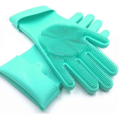 Reusable Silicone Dishwashing Gloves with Built In Scrubber Multipurpose Cleaning Gloves