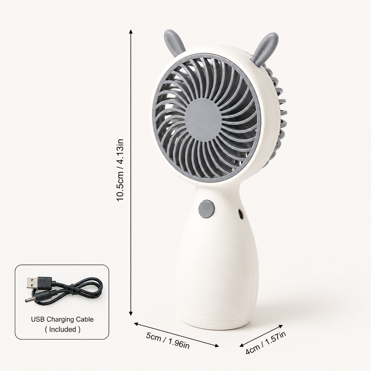 White Cute Mini Rechargeable USB Fan - Portable Handheld Desk Fan