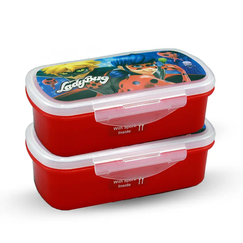 Bento Lunch Box Model 1 Pack of 2 600ml With Sticker - Kids School Lunch Box with Tray