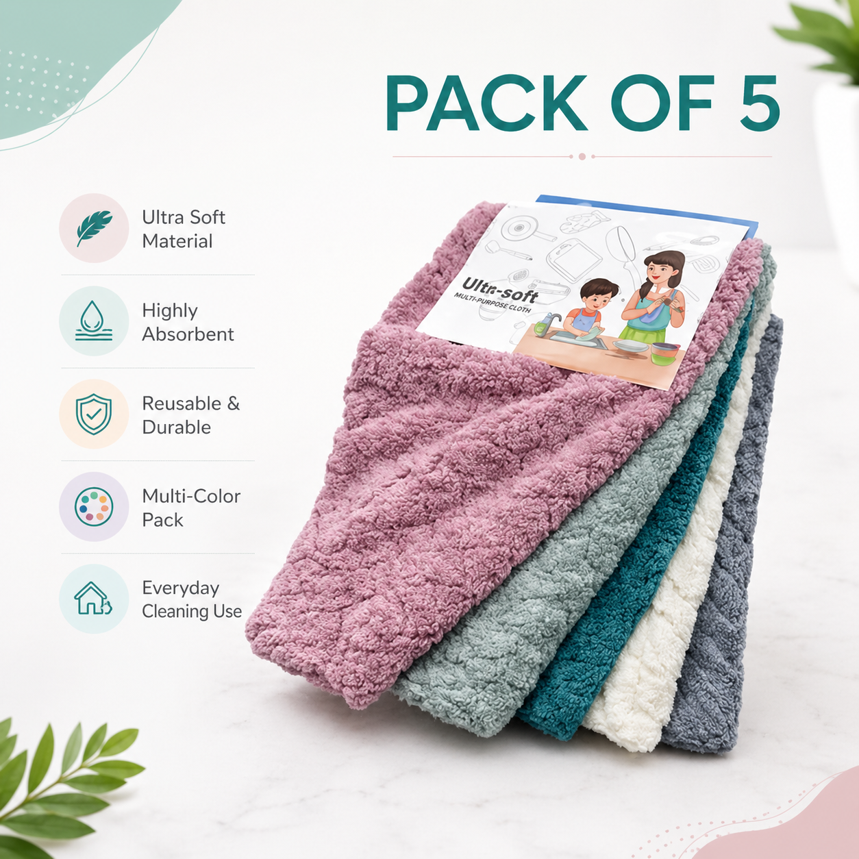 Zidello Ultra-Soft Microfiber Kitchen Towels (Pack of 5)
