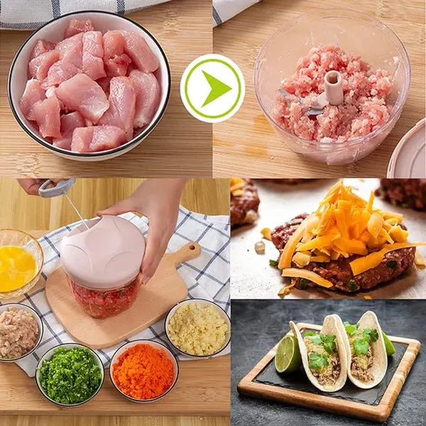 Manual Push Food Chopper 1500ML – 3 Blade Stainless Steel Hand Chopper | Large Capacity Vegetable & Fruit Cutter