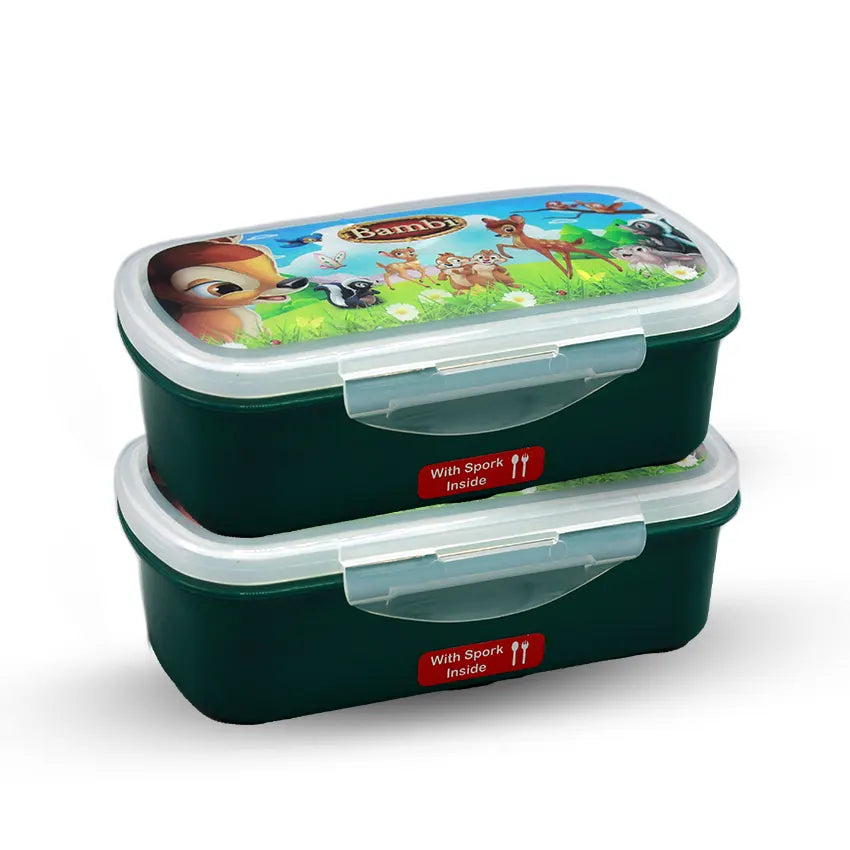 Bento Lunch Box Model 1 Pack of 2 600ml With Sticker - Kids School Lunch Box with Tray