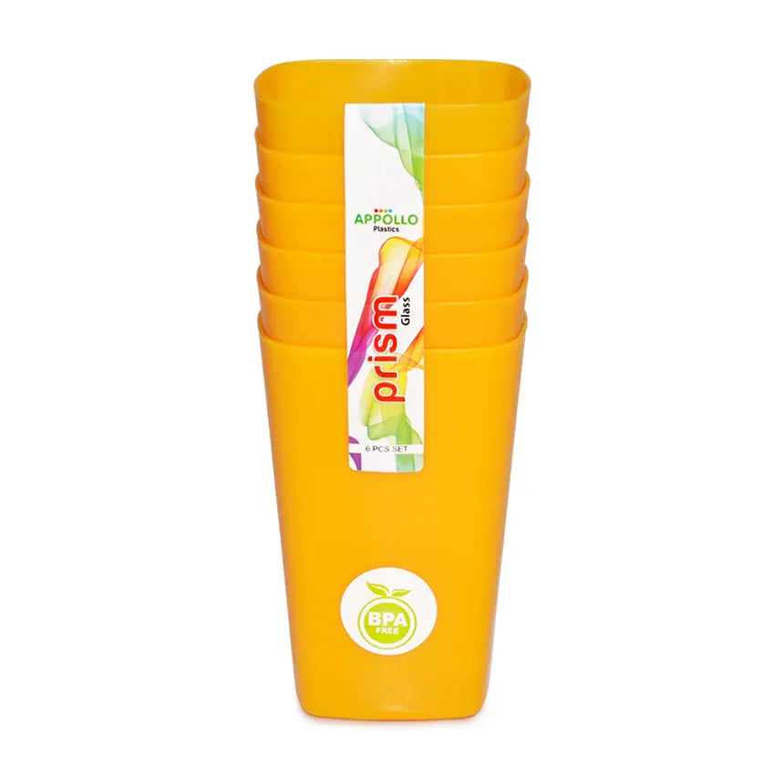 Prism Glass Model 1 Pack of 6 Acrylic Glass Set - Durable Drinkware for Juice, Water, Cold Drinks & Daily Serving - Yellow