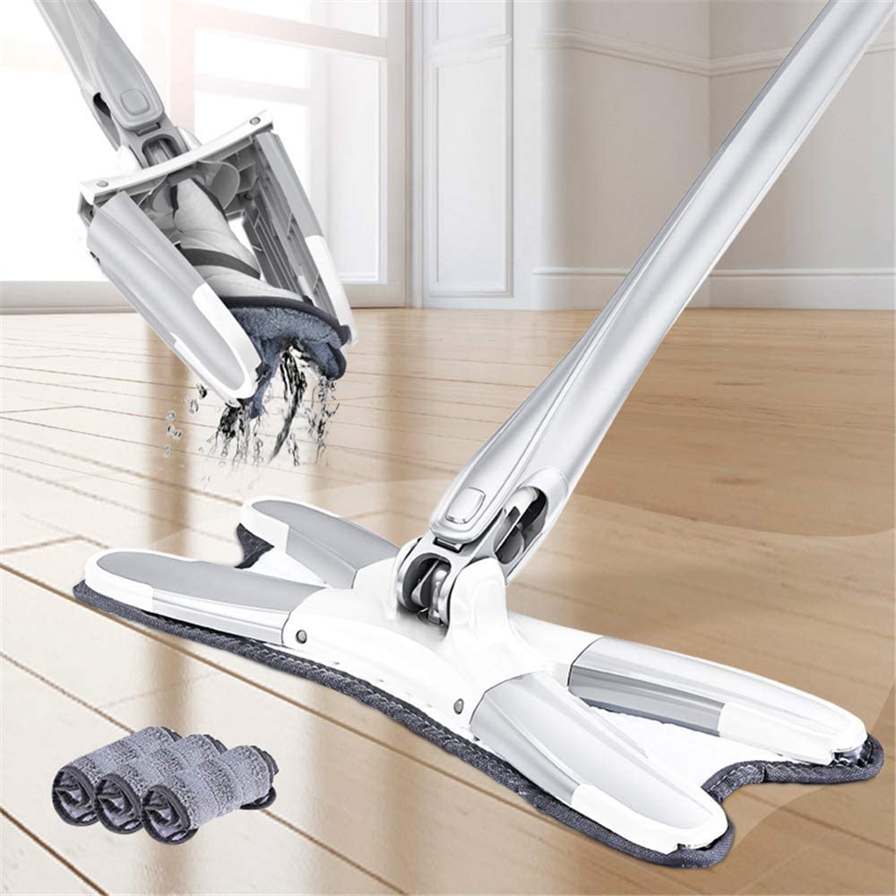 X Shape Hands-Free Squeeze Microfiber Flat Mop with 360° Rotating Head
