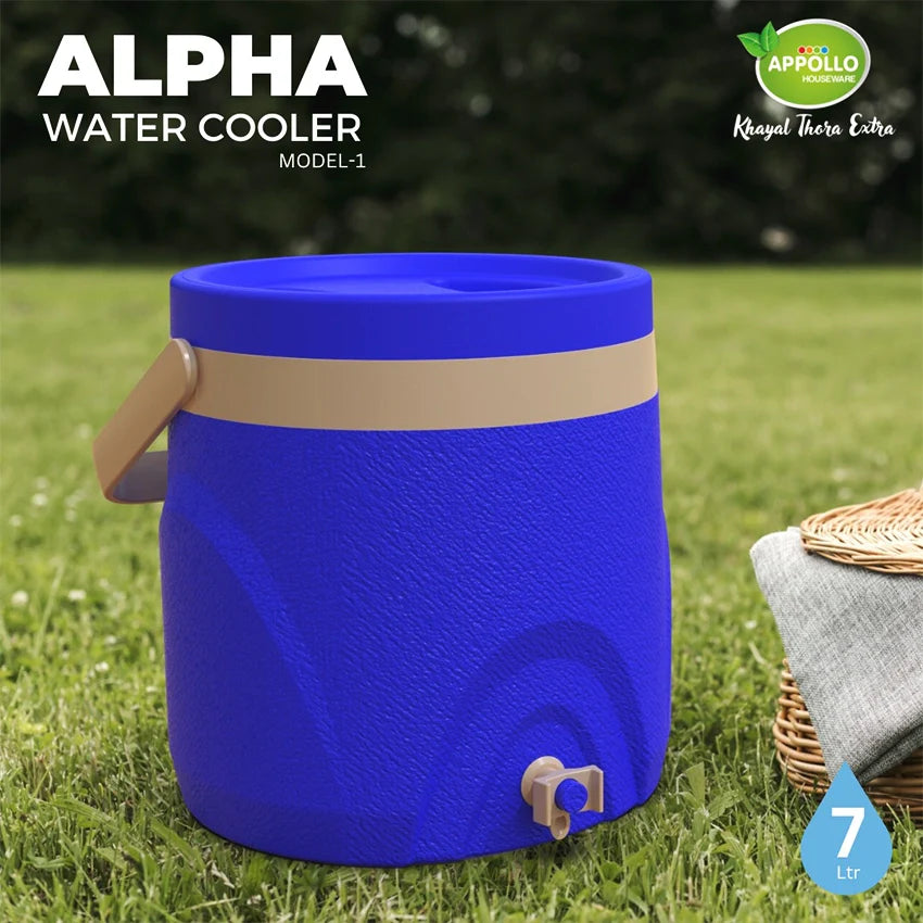 Alpha Cooler Model 1 - (7Litre) Insulated Portable Water Cooler - BPA-Free Drink Storage for Home, Picnic & Outdoor Use - New Blue