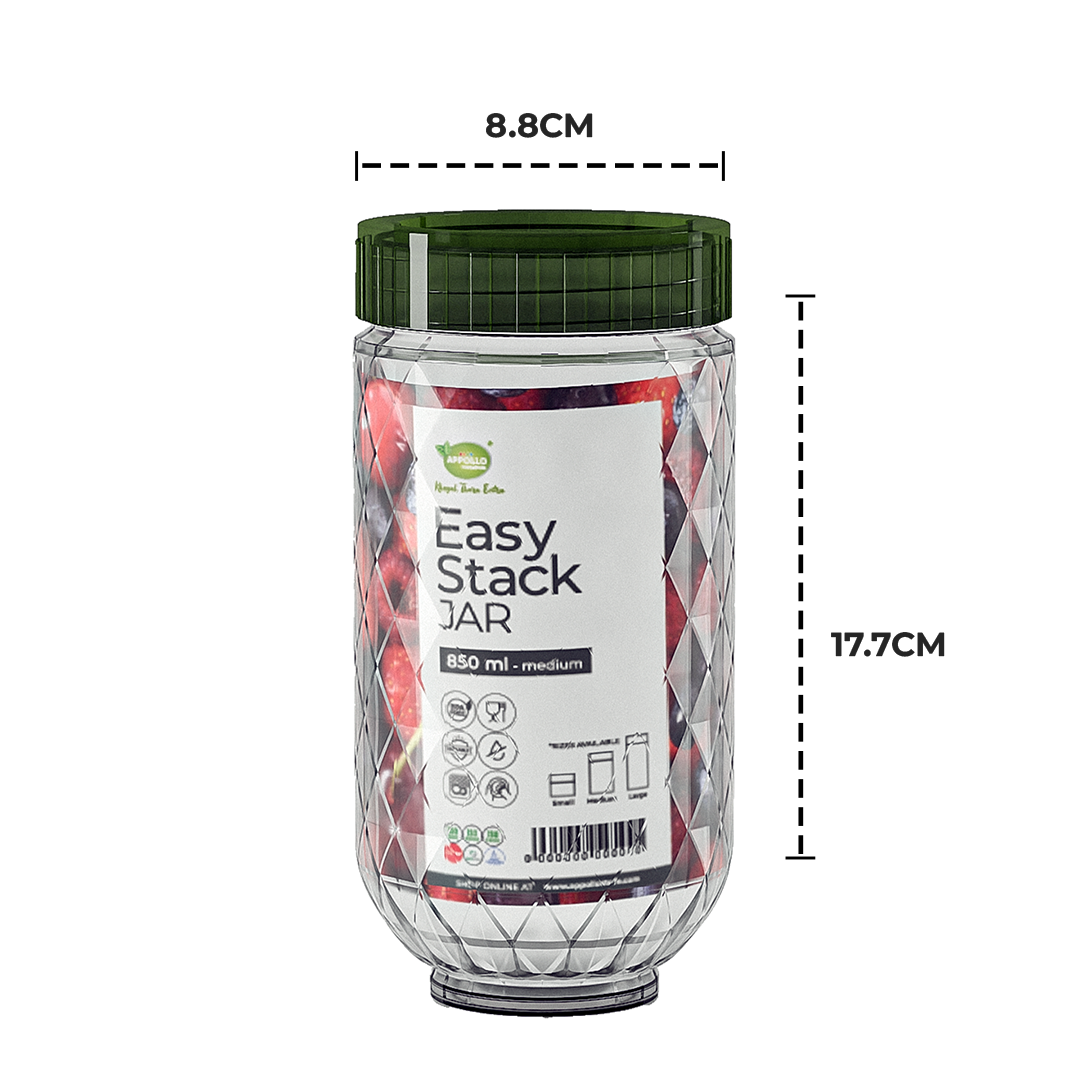 Easy Stack Jar Pack of 2 Medium- (850ml) Airtight Storage Jar - Stylish Kitchen Jar for Dry Fruits, Snacks, Spices & Pantry Items - Turqouise
