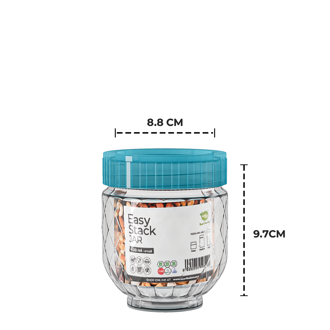 Easy Stack Jar Pack of 2 Small - (400ml) Airtight Storage Jar - Stylish Kitchen Jar for Dry Fruits, Snacks, Spices & Pantry Items - Orange