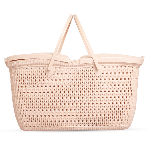 Plastic Picnic Basket | Outdoor Food Storage & Carry Basket - Beige - Malik Mart P212