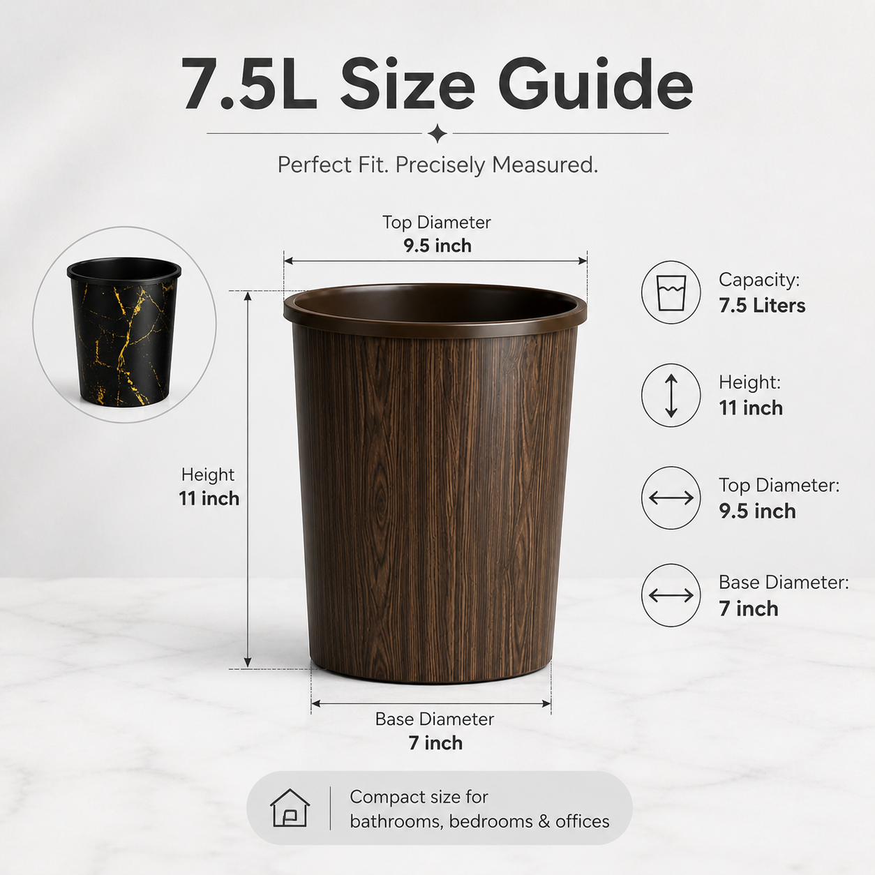 Curve Dustbin 7.5L Plastic Waste Bin – Single Piece & Pack of 2, 3, 4
