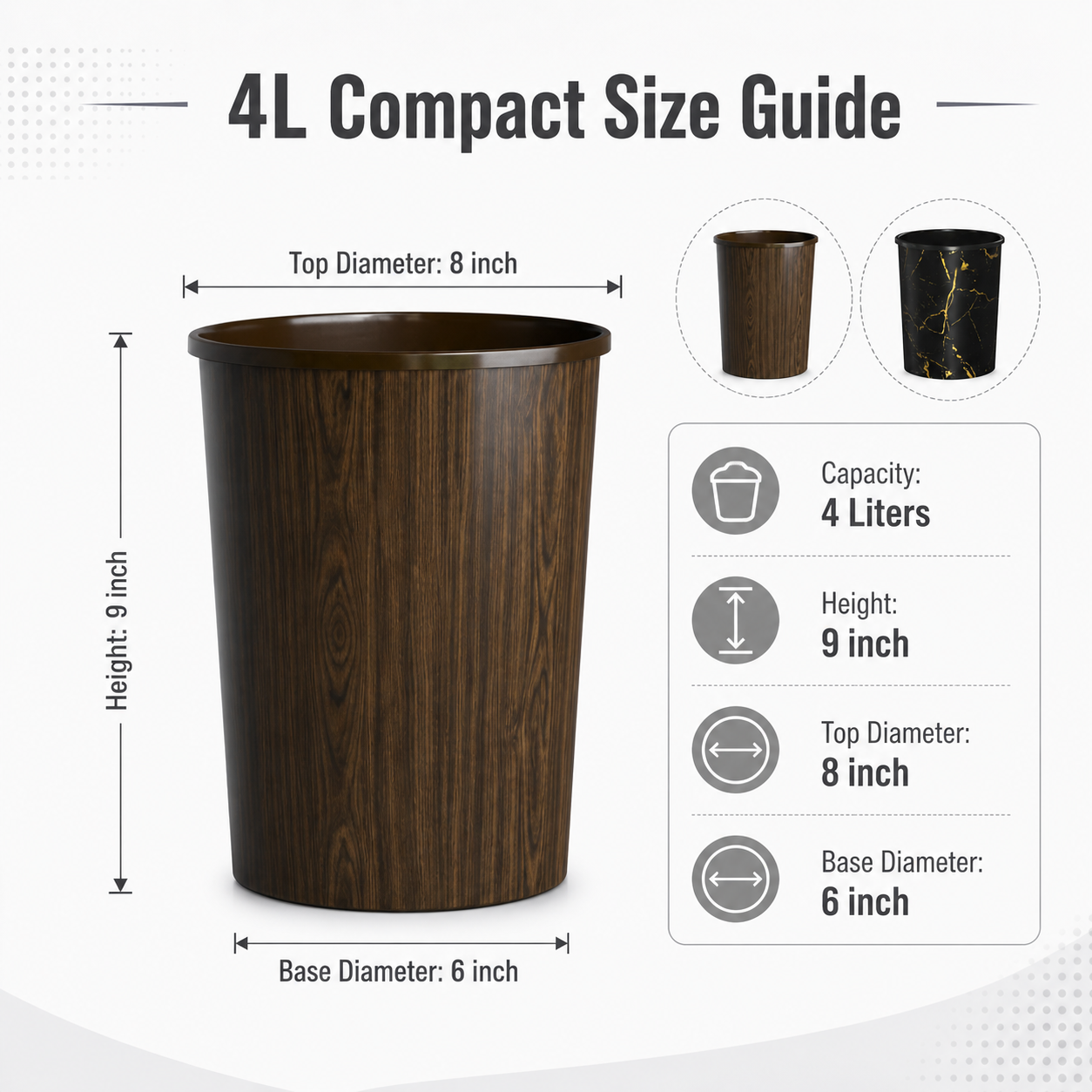 Curve Dustbin 4L Plastic Waste Bin – Single Piece & Pack of 2, 3, 4