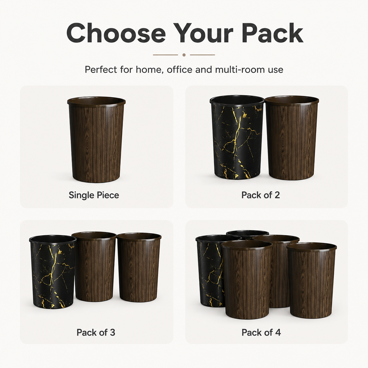 Curve Dustbin 18L Plastic Waste Bin – Single Piece & Pack of 2, 3, 4