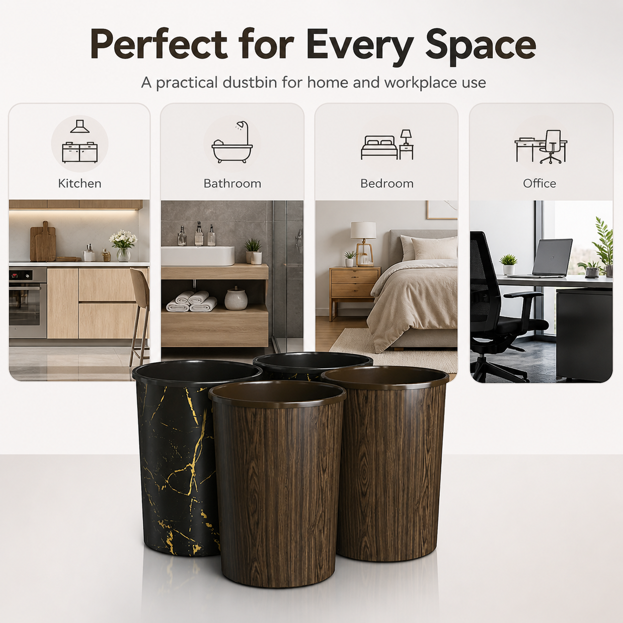 Curve Dustbin 18L Plastic Waste Bin – Single Piece & Pack of 2, 3, 4