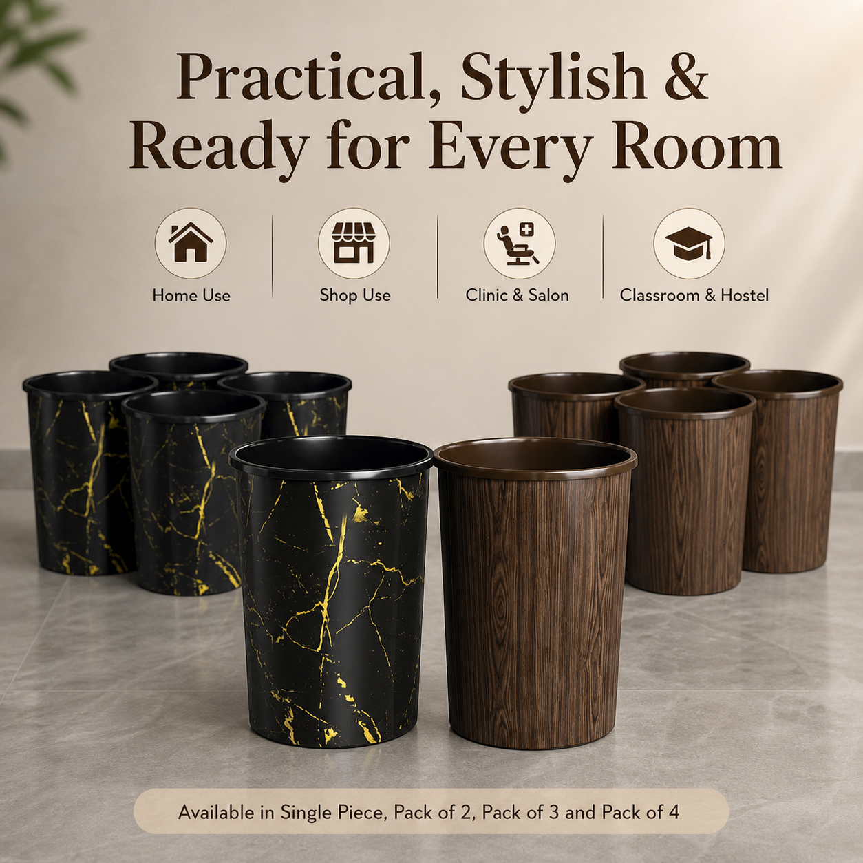Curve Dustbin 18L Plastic Waste Bin – Single Piece & Pack of 2, 3, 4