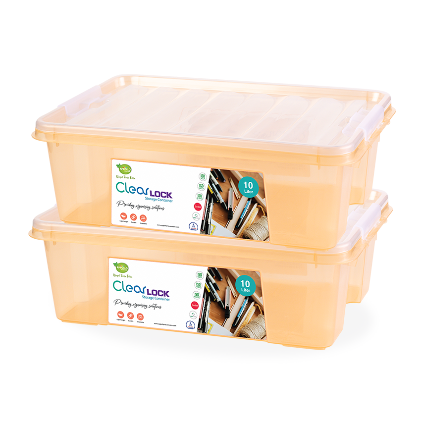Clear Lock Storage Box Pack of 2 Large - (10Litre) Transparent Airtight Food Storage Container - BPA-Free Kitchen Organizer Box for Fresh Food & Pantry Storage - Smoke