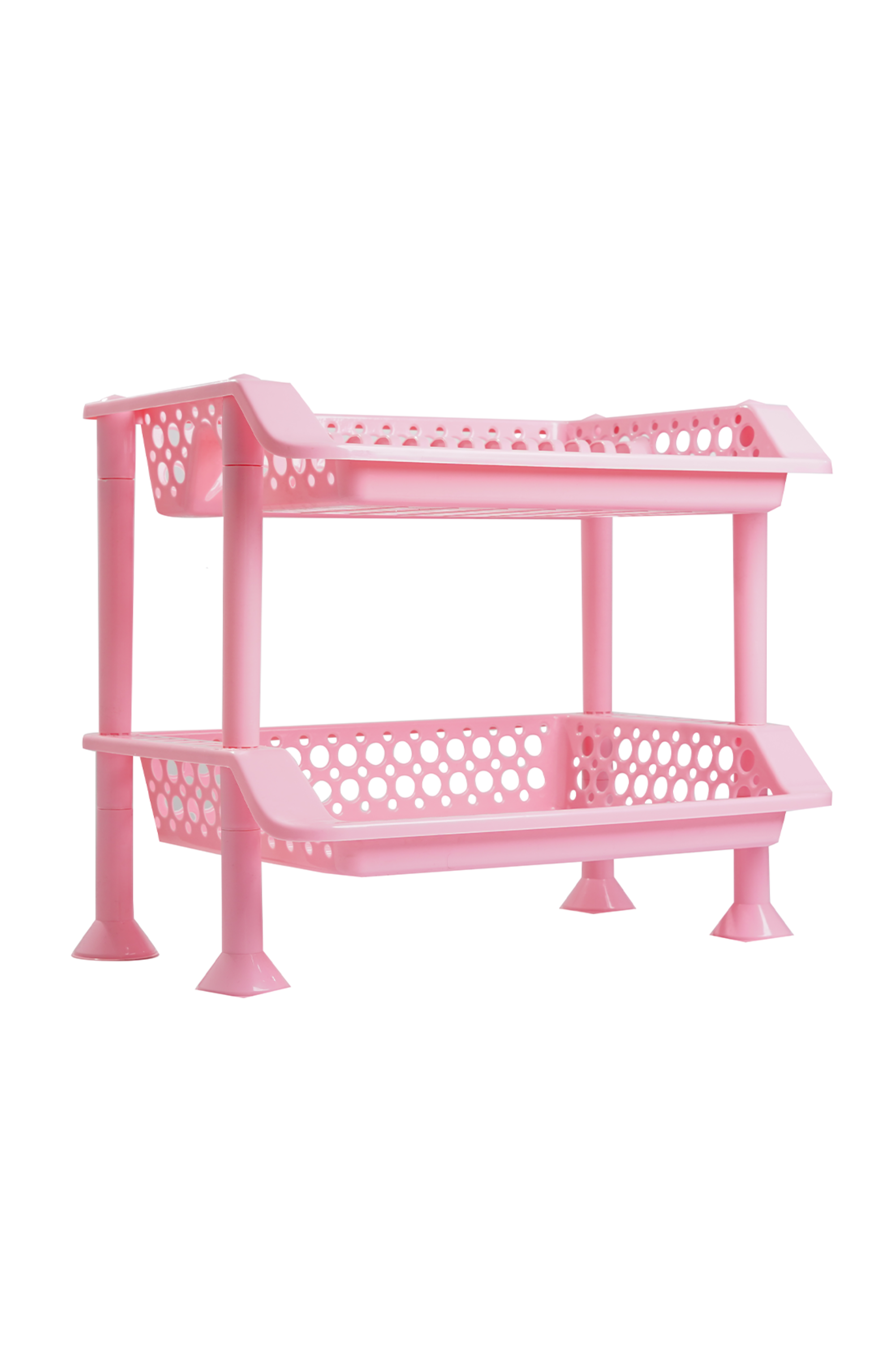 Plastic Dish Rack 2 Tier | Kitchen Plate & Utensil Organizer - Pink - Malik Mart P195