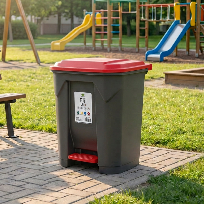 Fiji Bin dustbin - (30Litre) Swing Top Dustbin - Compact Waste Bin for Kitchen, Bathroom, Office & Bedroom - Red