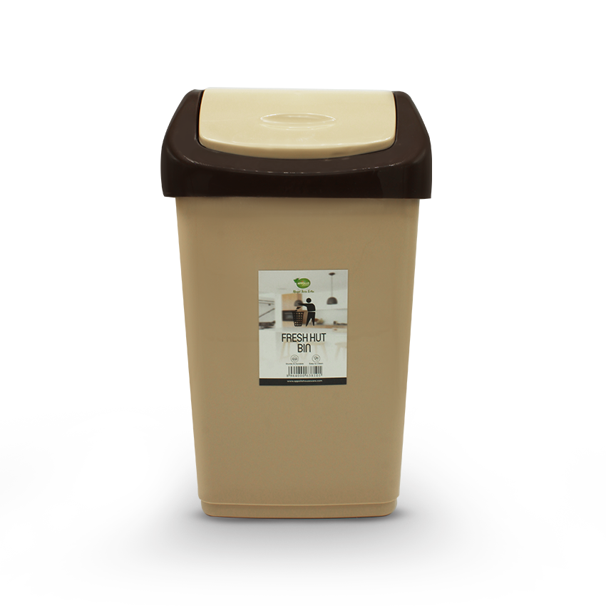 Fresh Hut Bin - (8000ml) Swing Top Dustbin - Compact Waste Bin for Kitchen, Bathroom, Office & Bedroom - Brown