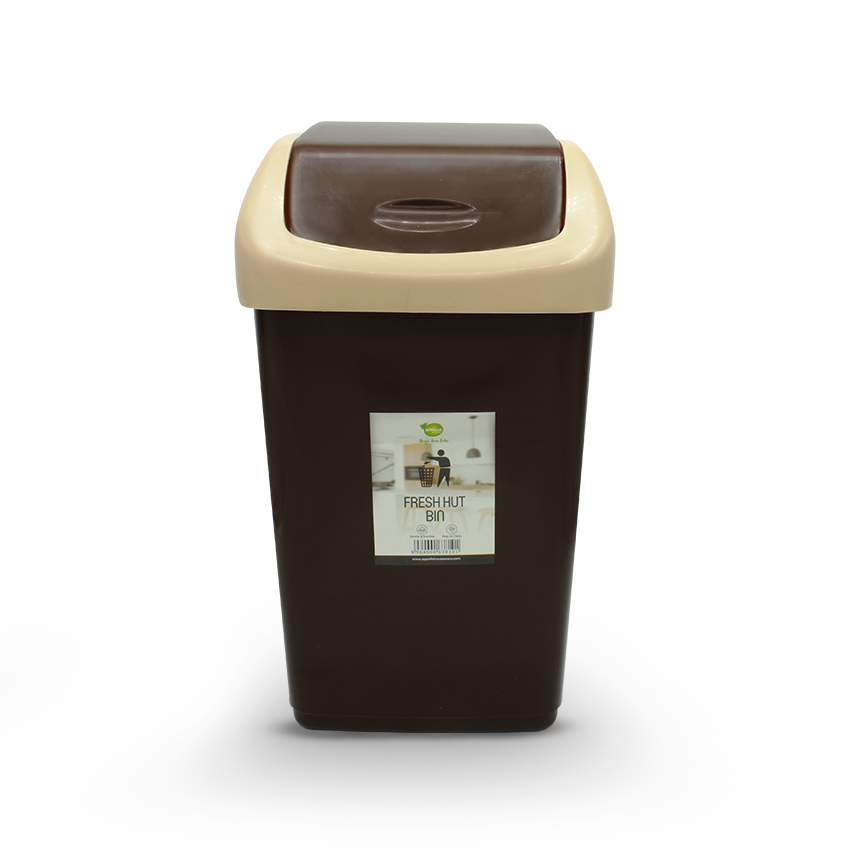 Fresh Hut Bin - (8000ml) Swing Top Dustbin - Compact Waste Bin for Kitchen, Bathroom, Office & Bedroom - Cream