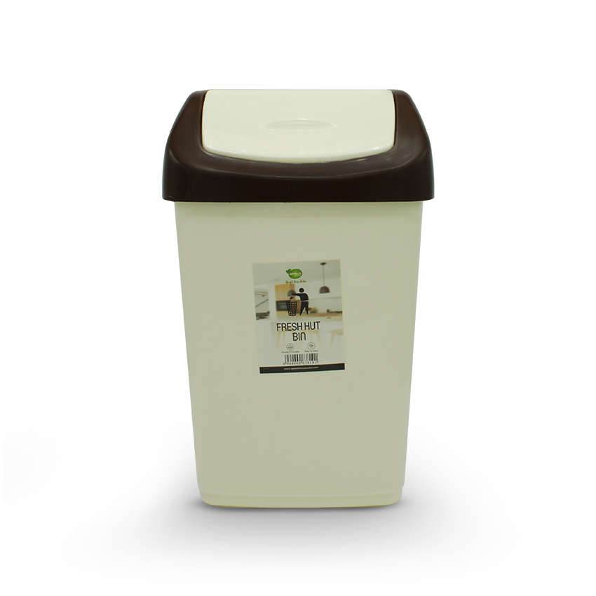Fresh Hut Bin - (8000ml) Swing Top Dustbin - Compact Waste Bin for Kitchen, Bathroom, Office & Bedroom - Beige