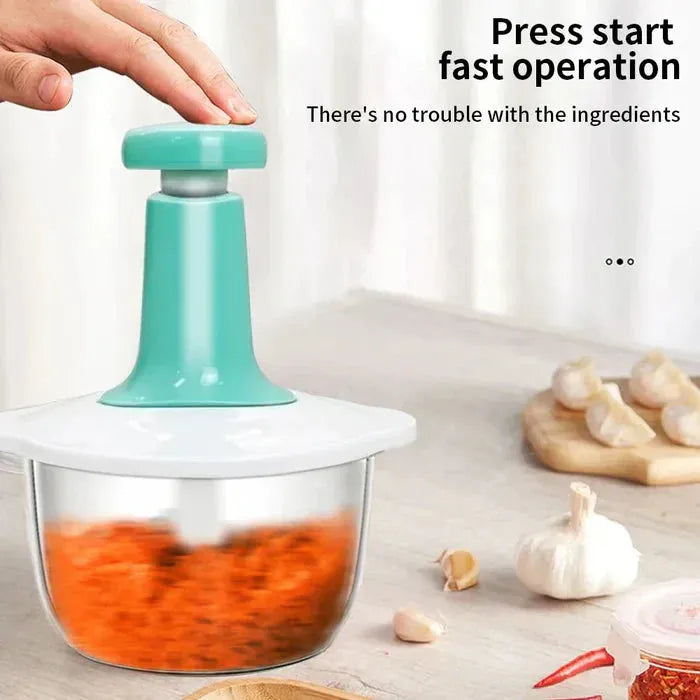 Manual Push Food Chopper 1500ML – 3 Blade Stainless Steel Hand Chopper | Large Capacity Vegetable & Fruit Cutter