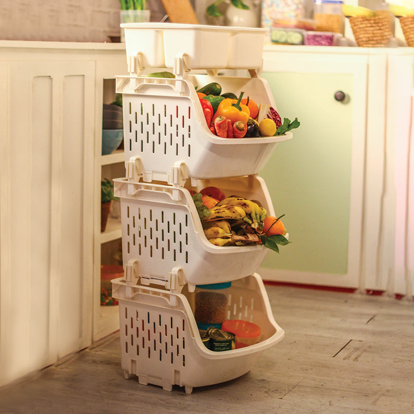 Kitchen Multi-Purpose Rack Space Saving Multi-Purpose Rack - 3 Tier Kitchen, Bathroom & Home Storage Organizer - Cream