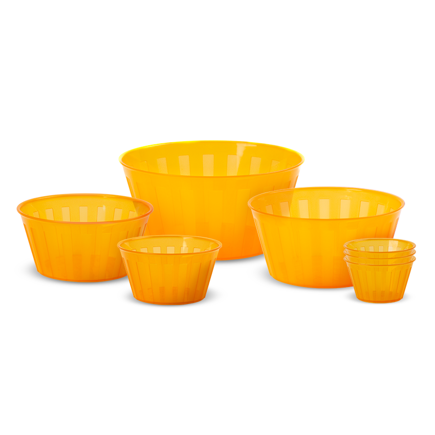 Milan Bowl Pack of 7 Serving Bowl Set - Lightweight Kitchen Bowls for Snacks, Salad, Food Prep & Serving - Orange
