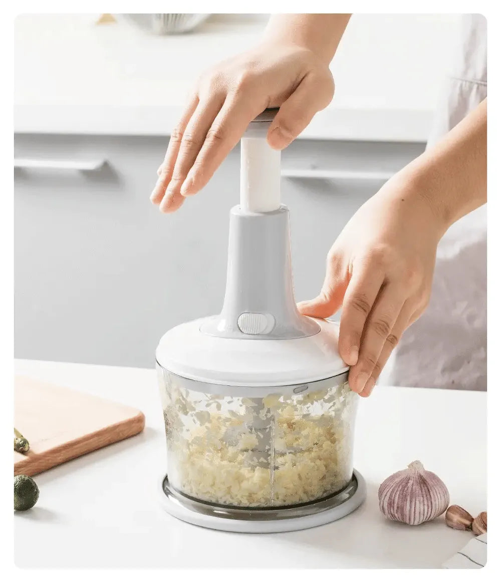 Manual Push Food Chopper 1500ML – 3 Blade Stainless Steel Hand Chopper | Large Capacity Vegetable & Fruit Cutter