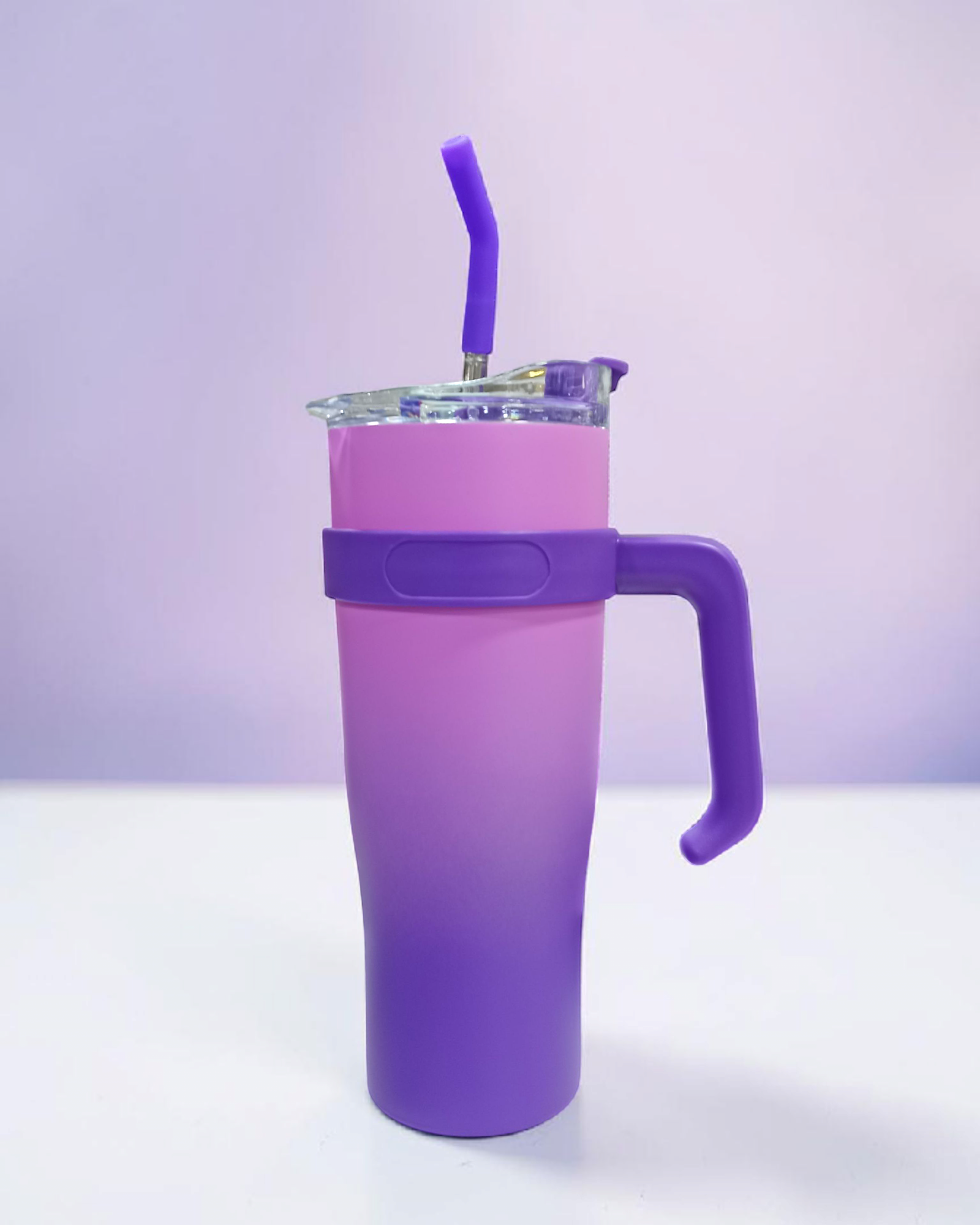 Insulated Stainless Steel Tumbler with Handle & Straw | Ombre Travel Mug